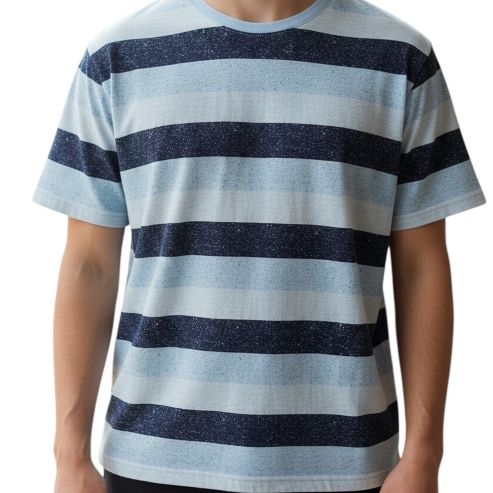 American Rag T-Shirt Blue Striped Short Sleeve Tee Size Large Cotton